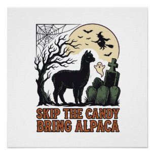 Halloween-Alpaka-Shirt Süß Gruselig Vintage Tier  Poster