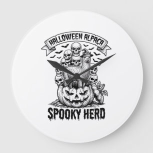Halloween-Alpaka-Shirt Vintage-Totenkopf-Kürbis-De Große Wanduhr