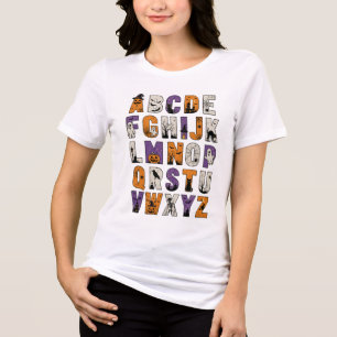 Halloween-Alphabet-T-Shirt, Gruselige ABC-Buchstab Tri-Blend Shirt