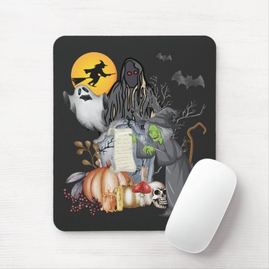 Halloween alte Hexe mit Geistern und Kürbiskürbis Mousepad (Mit Mouse)