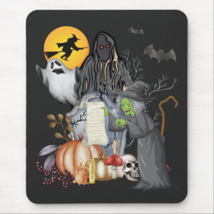 Halloween alte Hexe mit Geistern und Kürbiskürbis Mousepad