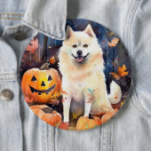 Halloween American Akita mit Pumpkins Beängstigend Button (Beispiel)