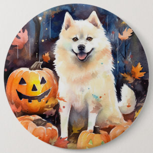 Halloween American Akita mit Pumpkins Beängstigend Button