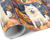 Halloween American Akita mit Pumpkins Beängstigend Geschenkpapier (Rolleneckpunkt)