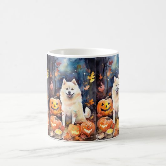 Halloween American Akita mit Pumpkins Beängstigend Kaffeetasse (Mittel)