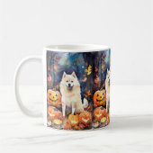 Halloween American Akita mit Pumpkins Beängstigend Kaffeetasse (Links)