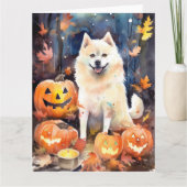 Halloween American Akita mit Pumpkins Beängstigend Karte (Vorderseite)