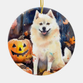 Halloween American Akita mit Pumpkins Beängstigend Keramik Ornament (Vorne)
