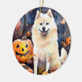 Halloween American Akita mit Pumpkins Beängstigend Keramik Ornament (Links)