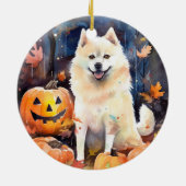Halloween American Akita mit Pumpkins Beängstigend Keramik Ornament (Hinten)