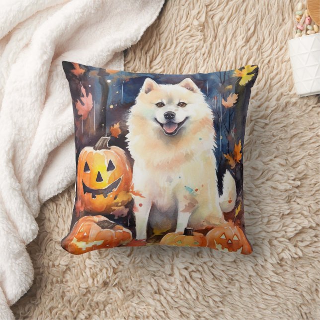 Halloween American Akita mit Pumpkins Beängstigend Kissen (Decke)