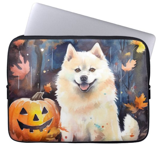 Halloween American Akita mit Pumpkins Beängstigend Laptopschutzhülle (Vorderseite)