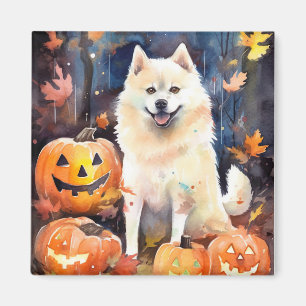 Halloween American Akita mit Pumpkins Beängstigend Magnet
