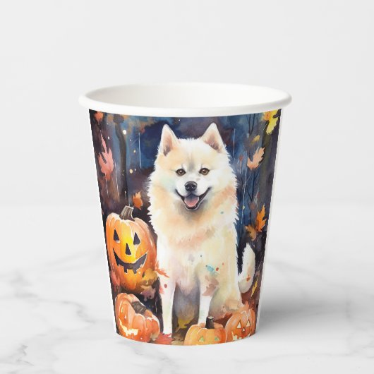 Halloween American Akita mit Pumpkins Beängstigend Pappbecher (Vorderseite)
