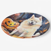 Halloween American Akita mit Pumpkins Beängstigend Pappteller (Schrägansicht)