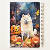 Halloween American Akita mit Pumpkins Beängstigend Planer (Rückseite)