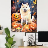 Halloween American Akita mit Pumpkins Beängstigend Poster (Heimbüro)