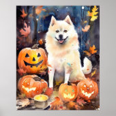 Halloween American Akita mit Pumpkins Beängstigend Poster (Vorne)