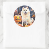 Halloween American Akita mit Pumpkins Beängstigend Runder Aufkleber (Tasche)