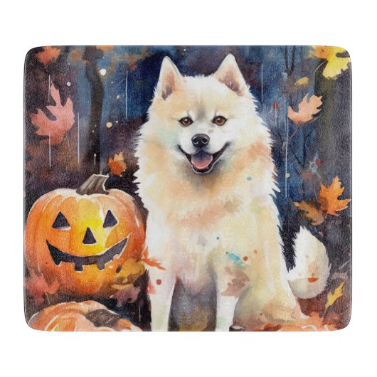 Halloween American Akita mit Pumpkins Beängstigend Schneidebrett (Vorderseite)