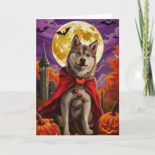 Halloween American Akita Vampire Pumpkins Beängsti Karte (Vorderseite)