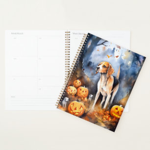 Halloween American English Foxhound mit Kürbissen Planer