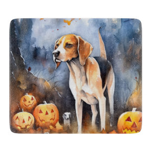 Halloween American English Foxhound mit Kürbissen Schneidebrett