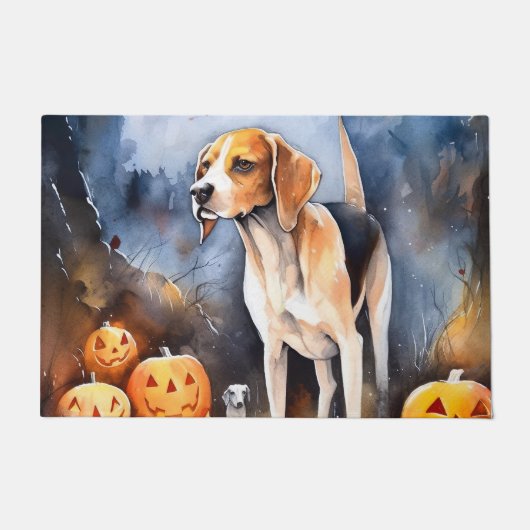 Halloween American English Foxhound with Pumpkins Fußmatte (Vorderseite)