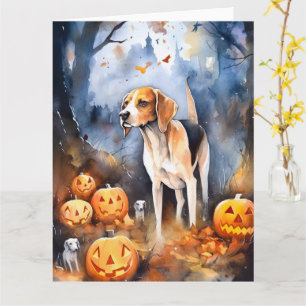 Halloween American English Foxhound with Pumpkins Karte