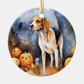 Halloween American English Foxhound with Pumpkins Keramik Ornament (Vorne)