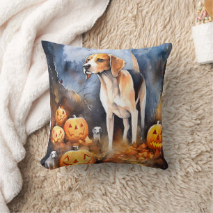 Halloween American English Foxhound with Pumpkins Kissen