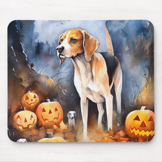 Halloween American English Foxhound with Pumpkins Mousepad (Vorne)