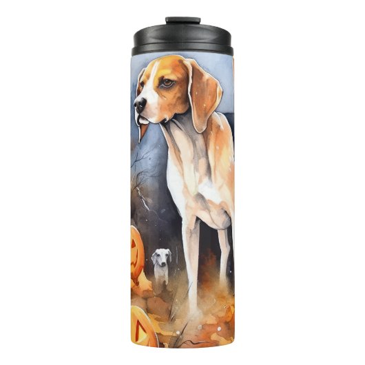 Halloween American English Foxhound with Pumpkins Thermosbecher (Vorderseite)
