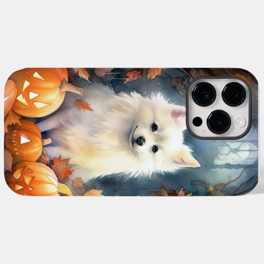 Halloween American Eskimo mit Pumpkins Beängstigen Case-Mate iPhone Hülle (Rückseite (Horizontal))