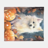Halloween American Eskimo mit Pumpkins Beängstigen Fleecedecke (Vorderseite (Horizontal))