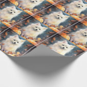 Halloween American Eskimo mit Pumpkins Beängstigen Geschenkpapier (Ecke)