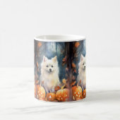 Halloween American Eskimo mit Pumpkins Beängstigen Kaffeetasse (Mittel)
