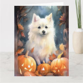 Halloween American Eskimo mit Pumpkins Beängstigen Karte (Vorderseite)