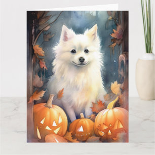 Halloween American Eskimo mit Pumpkins Beängstigen Karte