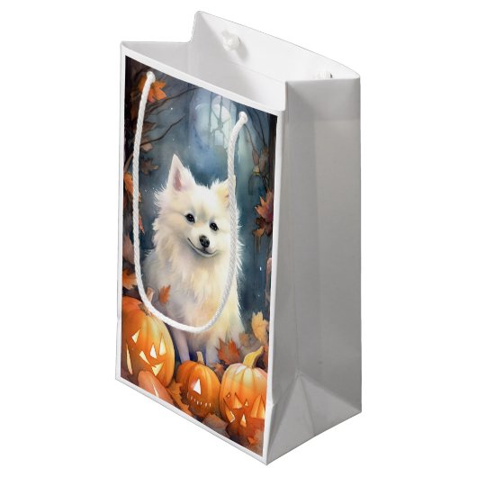 Halloween American Eskimo mit Pumpkins Beängstigen Kleine Geschenktüte (Vorderseite Schrägansicht)