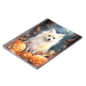 Halloween American Eskimo mit Pumpkins Beängstigen Notizblock (Linke Seite)