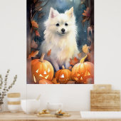 Halloween American Eskimo mit Pumpkins Beängstigen Poster (Küche)