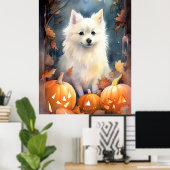 Halloween American Eskimo mit Pumpkins Beängstigen Poster (Heimbüro)