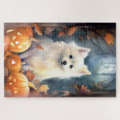 Halloween American Eskimo mit Pumpkins Beängstigen Puzzle (Horizontal)