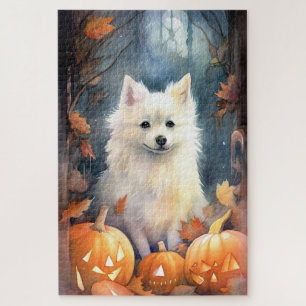 Halloween American Eskimo mit Pumpkins Beängstigen Puzzle
