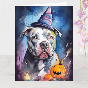 Halloween American Staffordshire mit Kürbissen Karte