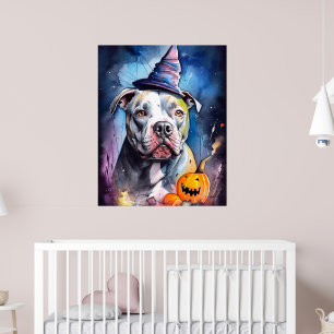Halloween American Staffordshire mit Kürbissen Poster