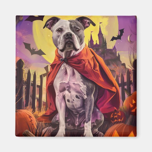 Halloween American Staffordshire Pumpkins Beängsti Magnet (Vorne)