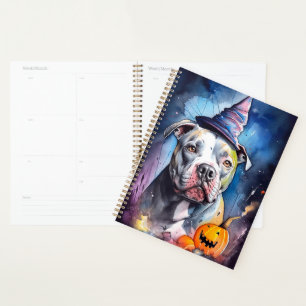Halloween American Staffordshire with Pumpkins Planer