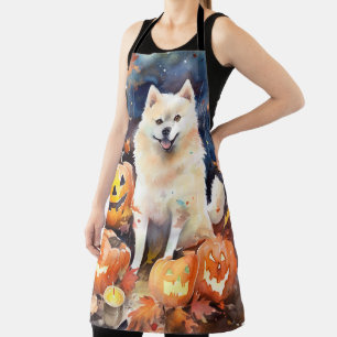 Halloween Amerikanischer Akita mit Kürbissen Gruse Schürze